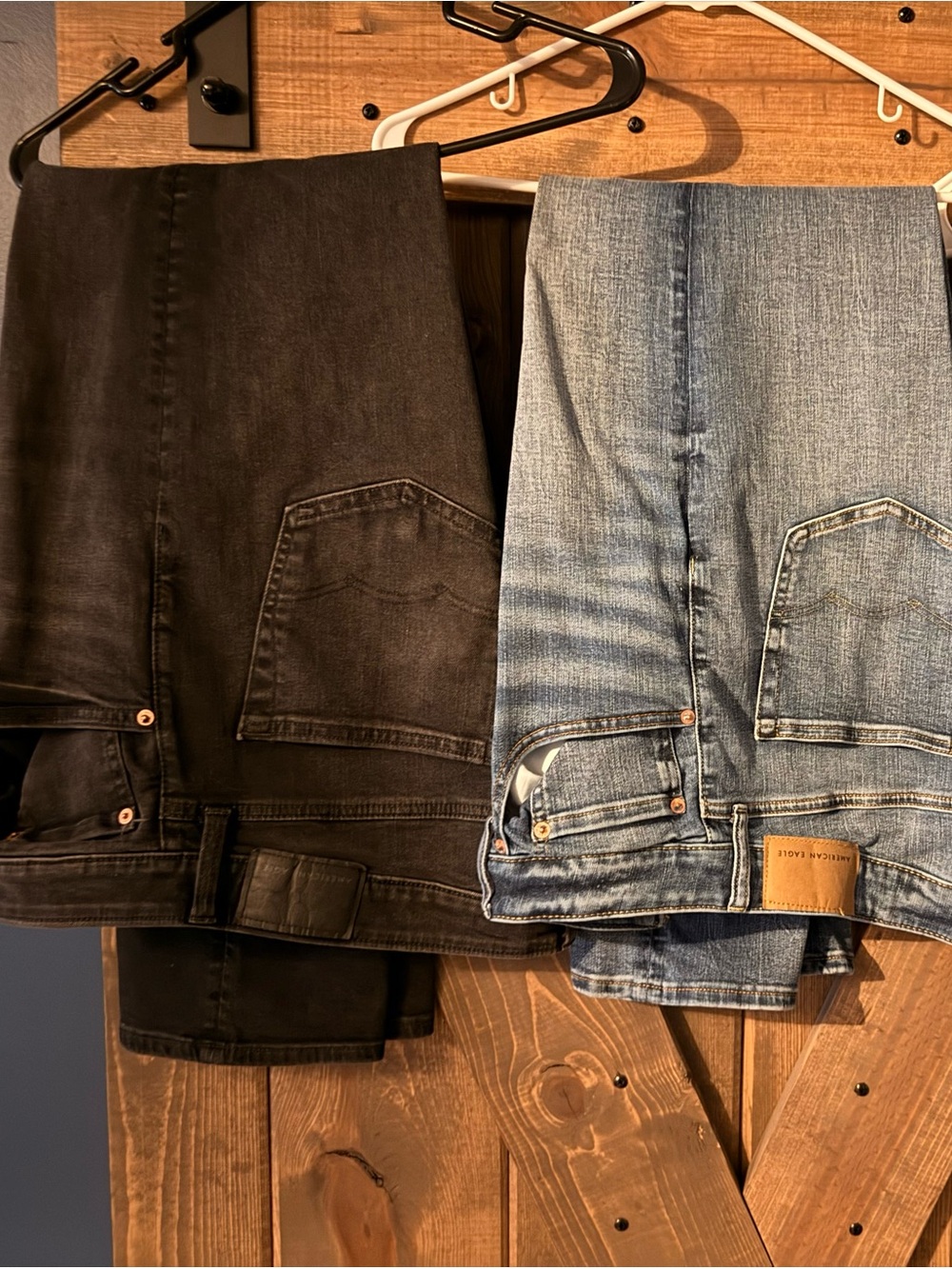 American Eagle Athletic Straight Fit Jeans: Black and Dark Wash.
